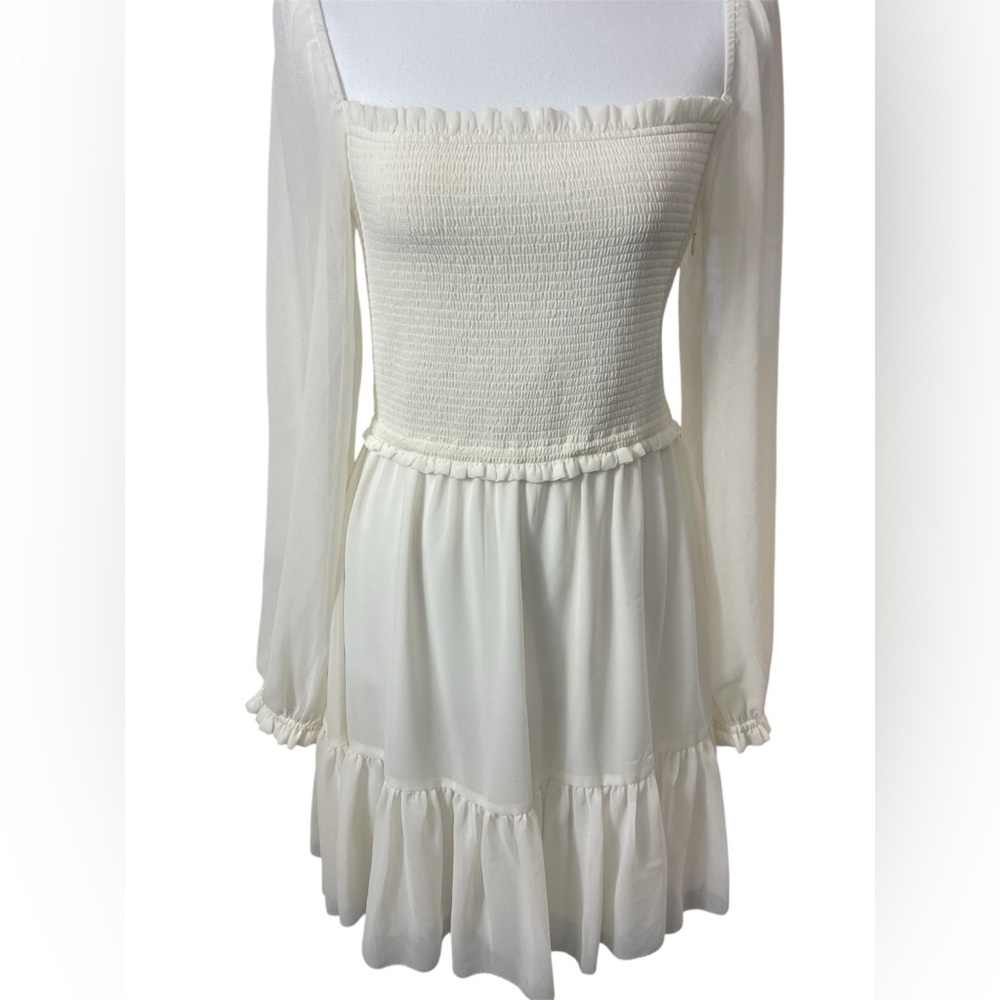 Aritzia Wilfred Tempest Smocked Chiffon Mini Dress MEDIUM milkmaid Cottagecore - Picture 10 of 12